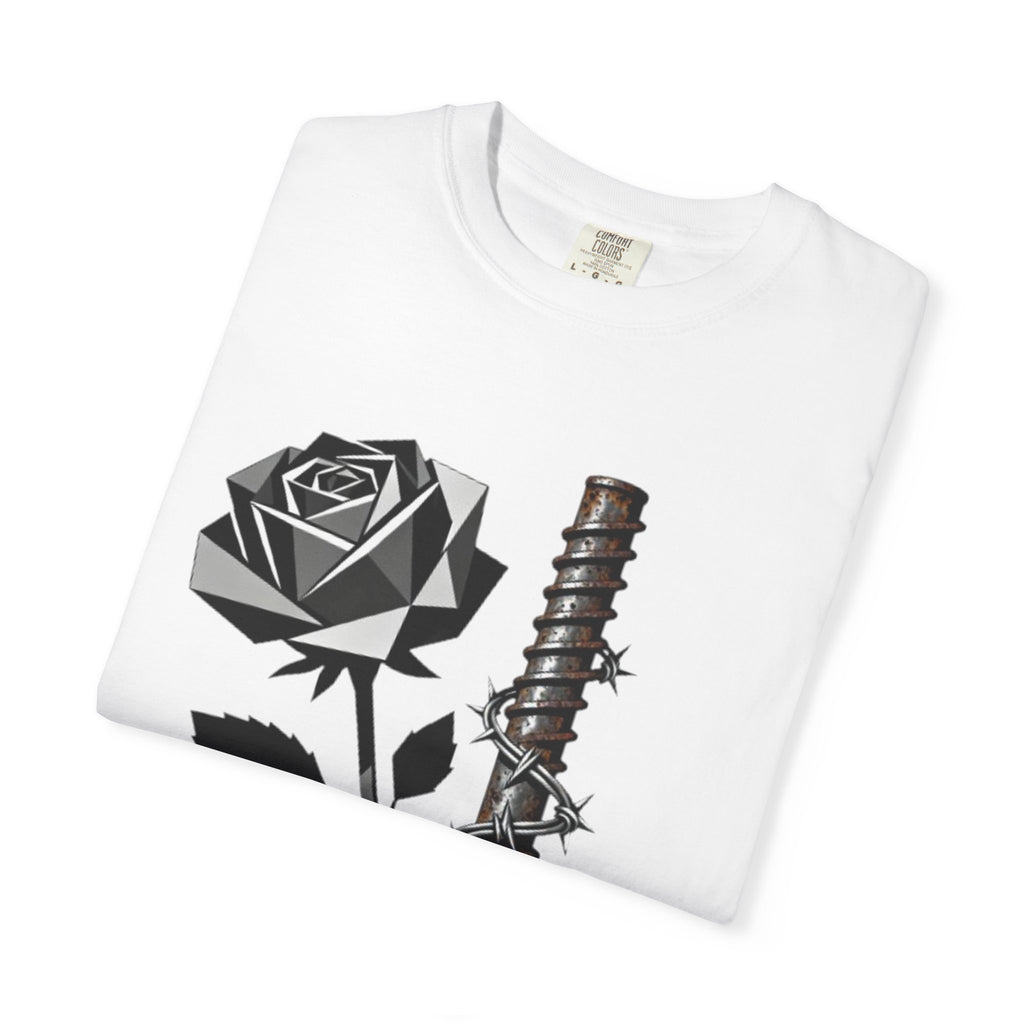 Barbed Rose T-Shirt — Gothic Floral Tee with Spiked Bat Graphic