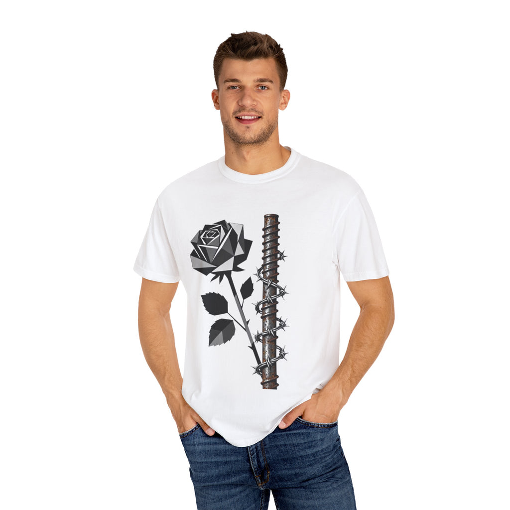 Barbed Rose T-Shirt — Gothic Floral Tee with Spiked Bat Graphic