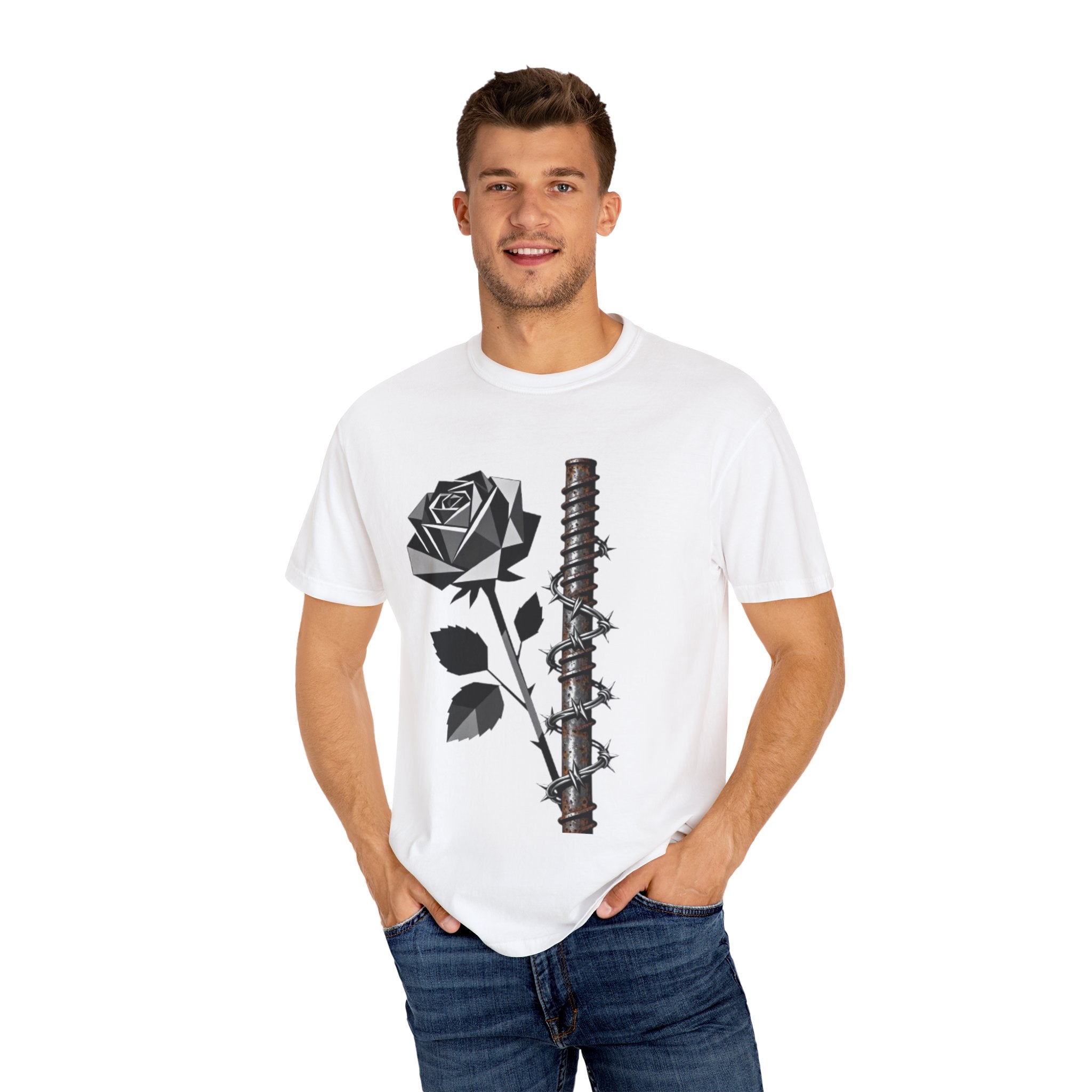 Barbed Rose T-Shirt — Gothic Floral Tee with Spiked Bat Graphic